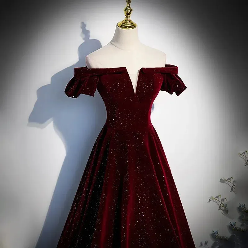 Lady Eloise's Wine Red Velvet Evening Gown Custom Made Formal Dress