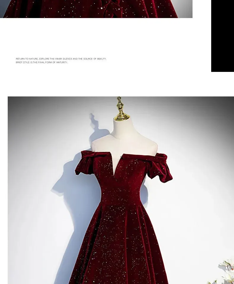 Lady Eloise's Wine Red Velvet Evening Gown Custom Made Formal Dress