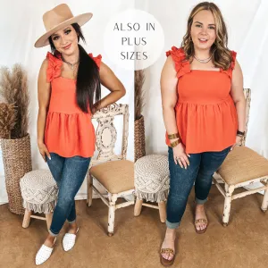 Last Chance Size 3XL | Instant Confidence Ruffle Strap Babydoll Tank Top in Coral Orange