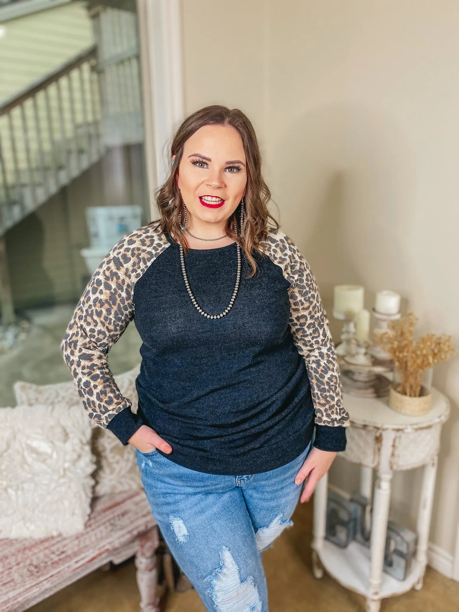 Last Chance Size Small & 2XL | Low Key Loving Leopard Print Long Sleeve Top in Black