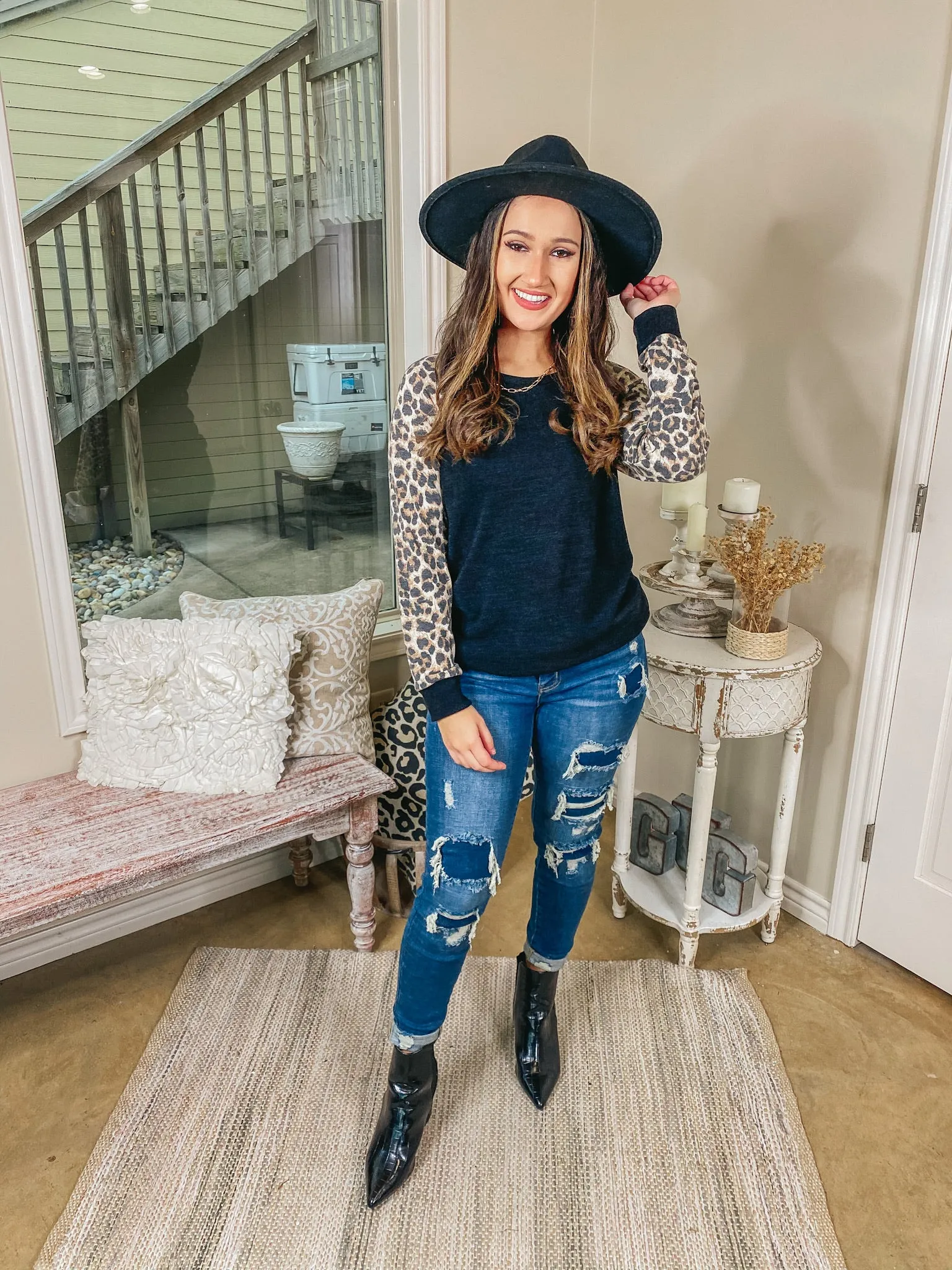 Last Chance Size Small & 2XL | Low Key Loving Leopard Print Long Sleeve Top in Black