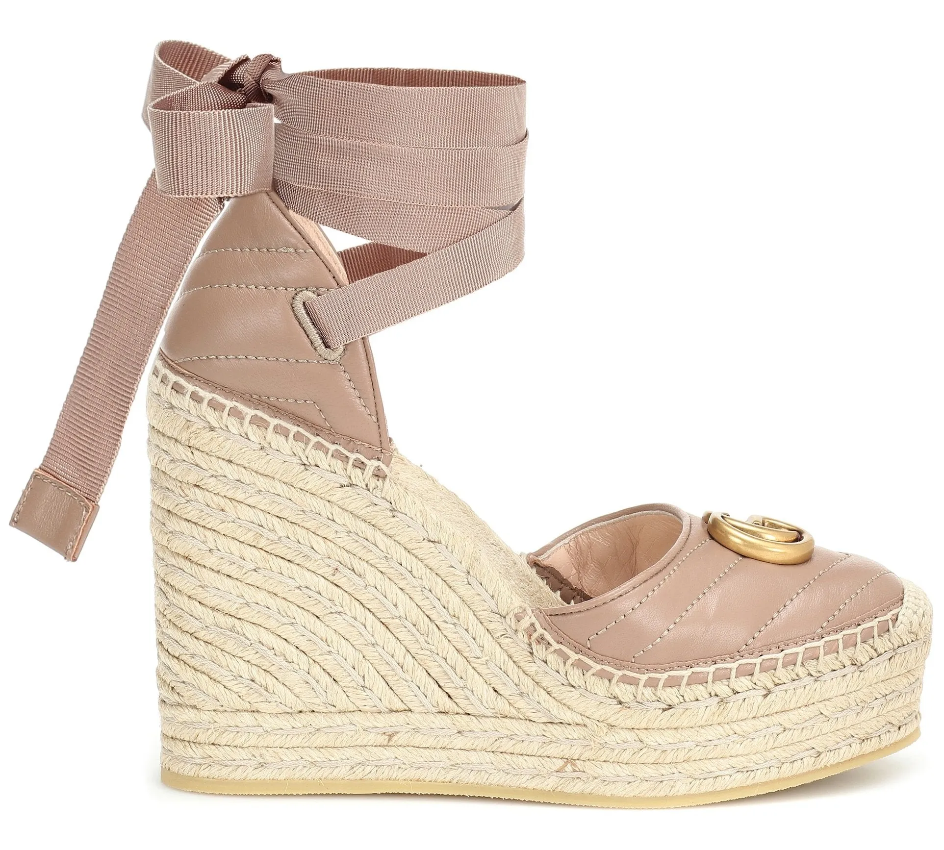 Leather Platform Espadrilles, Pink/Nude