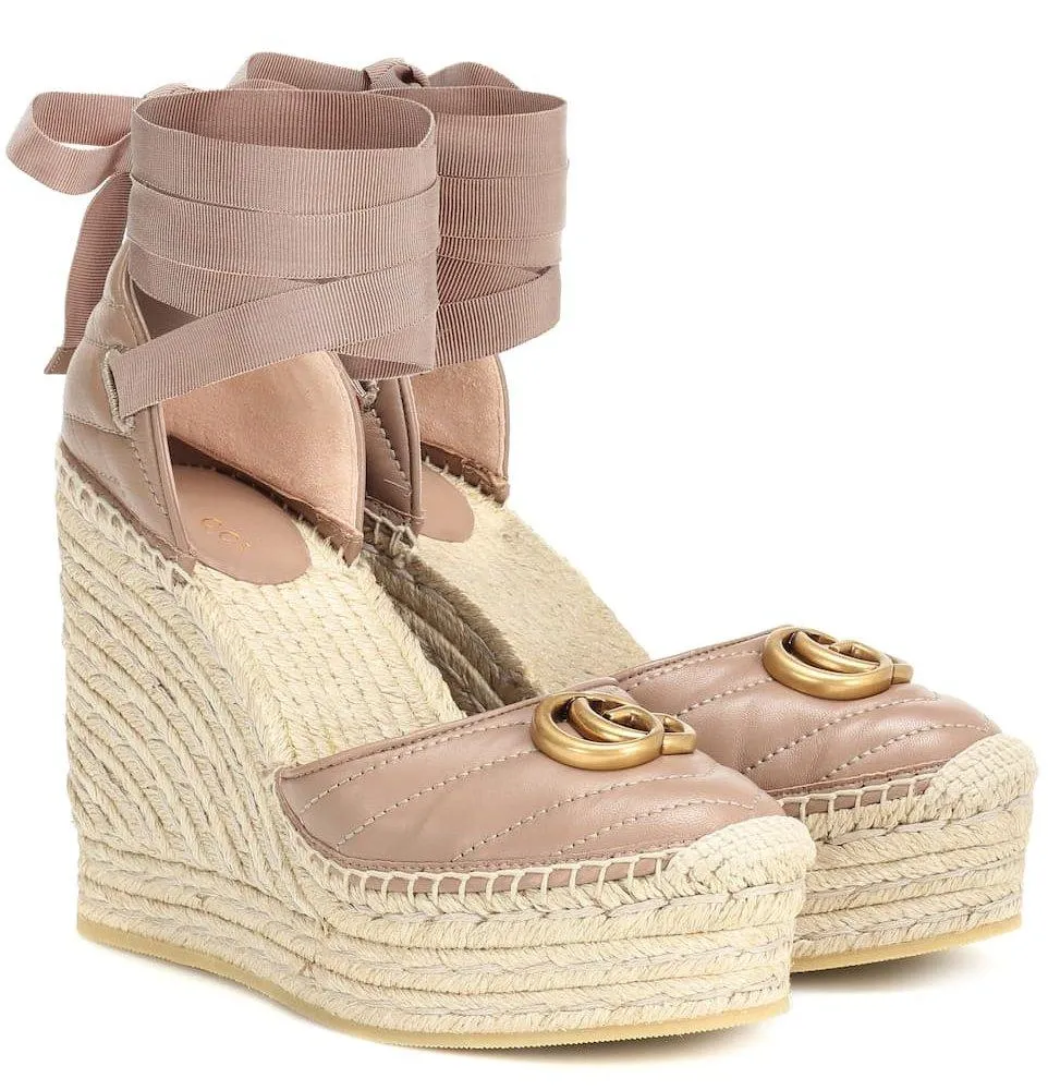 Leather Platform Espadrilles, Pink/Nude