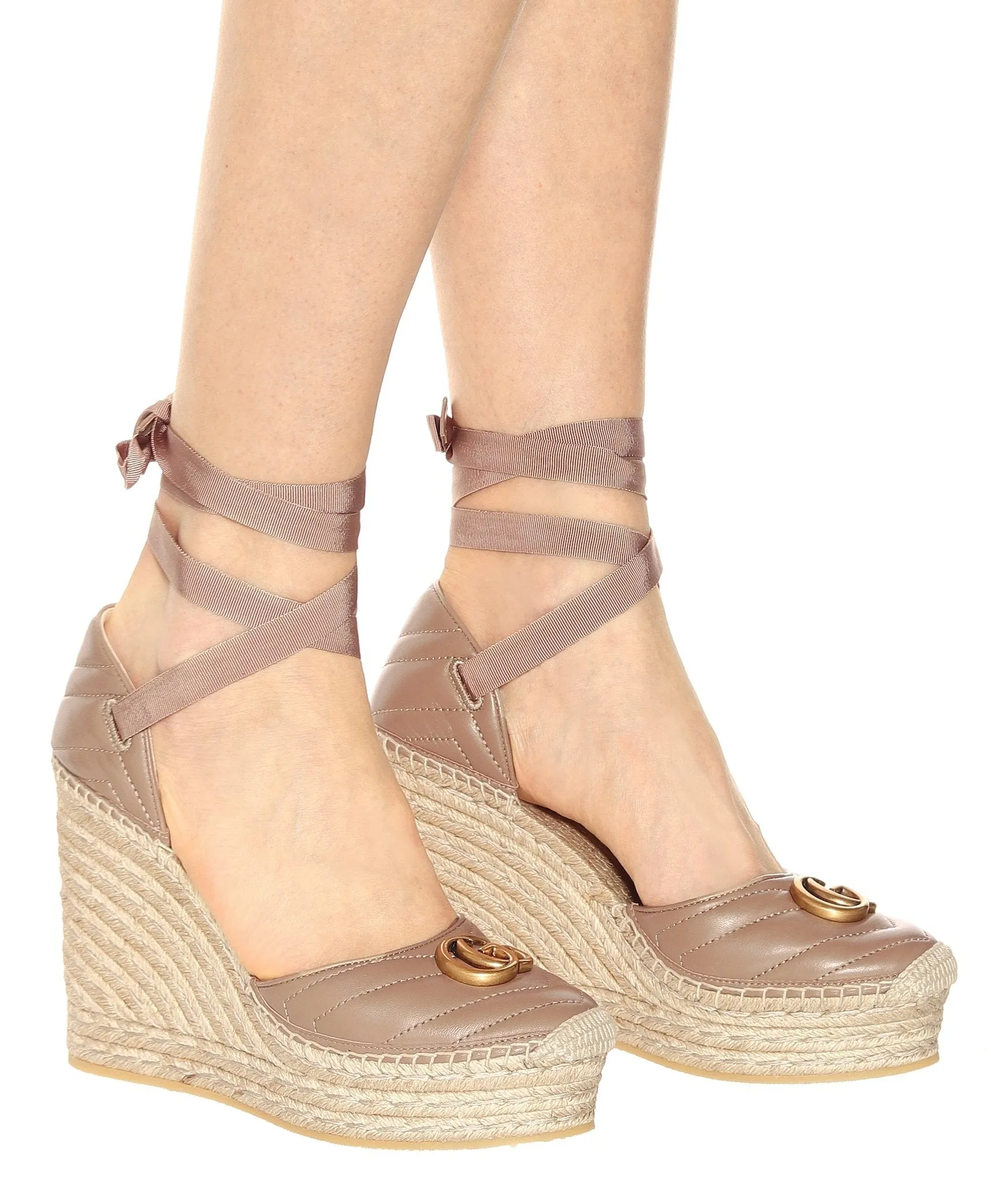 Leather Platform Espadrilles, Pink/Nude