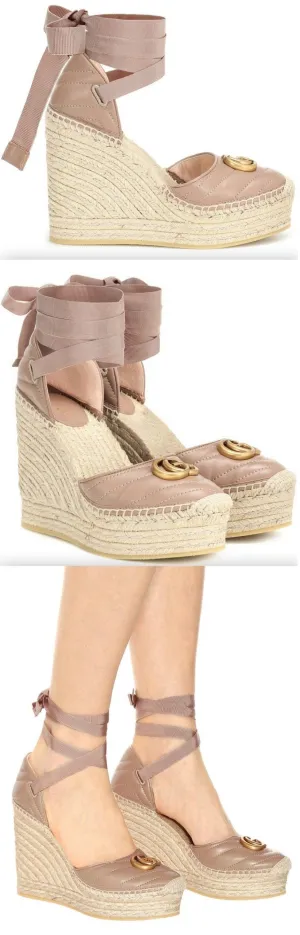 Leather Platform Espadrilles, Pink/Nude