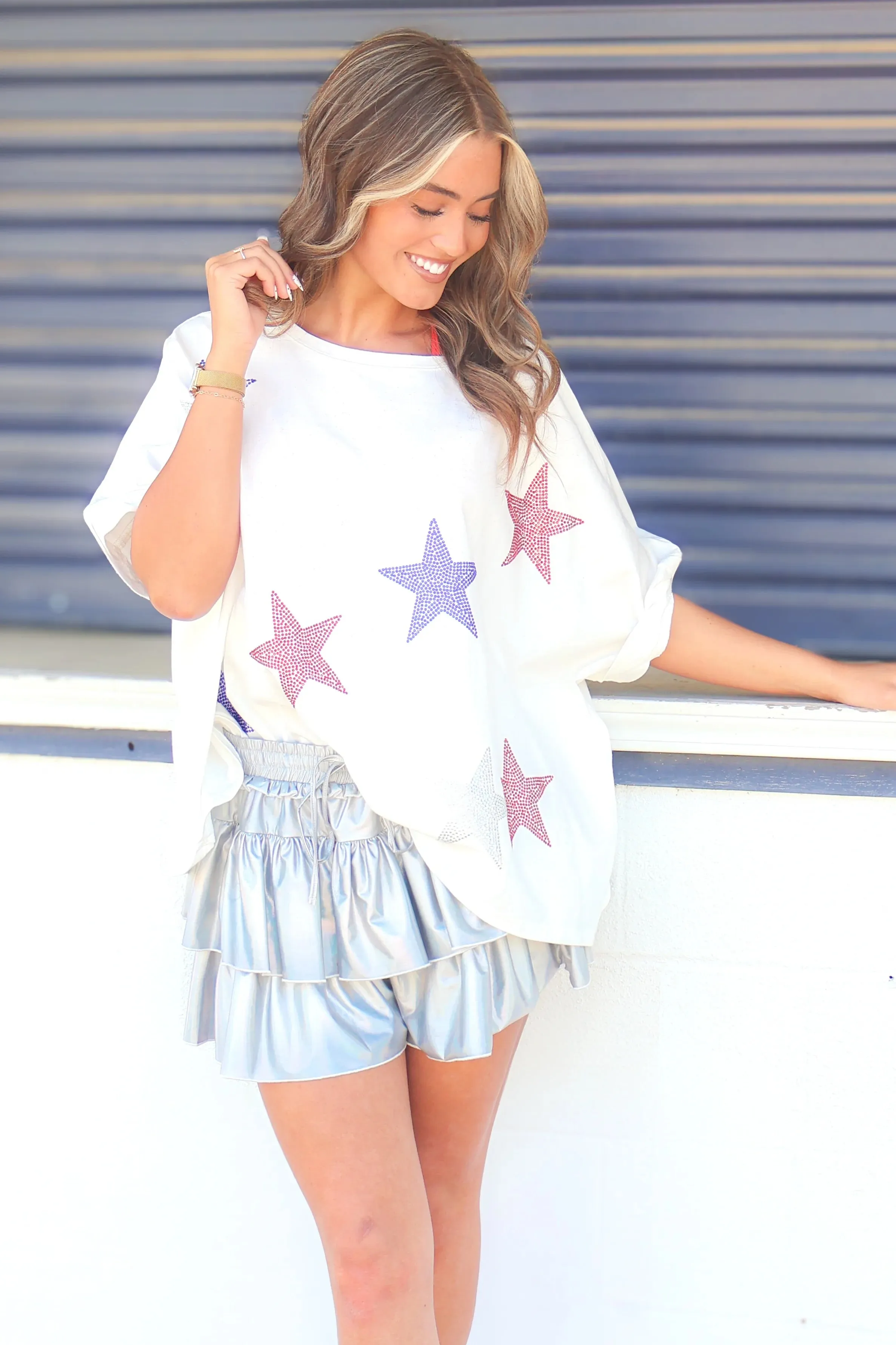 Let Freedom Ring Rhinestone Star Oversized Tee