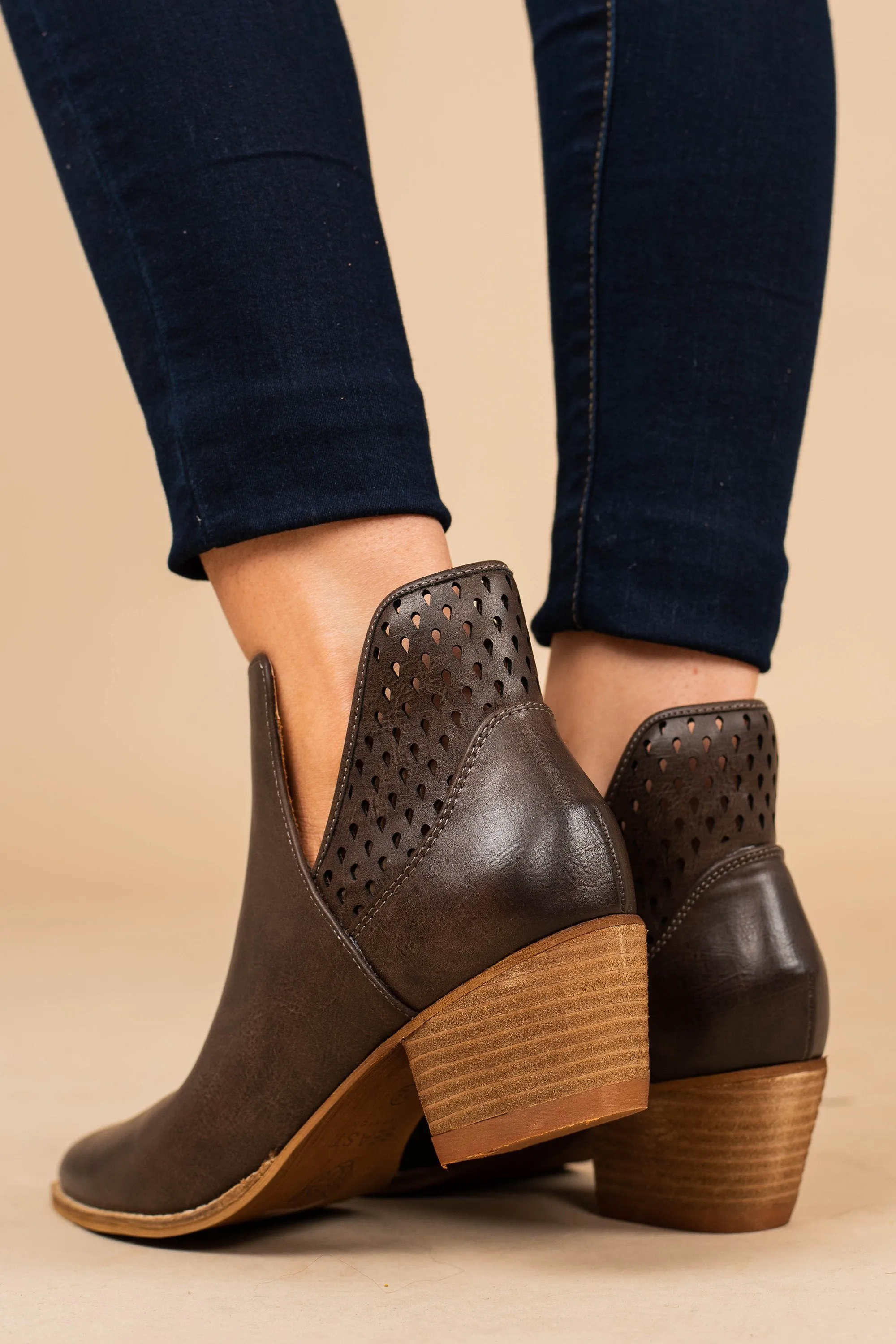 Let Me Know Brown Perforated Booties