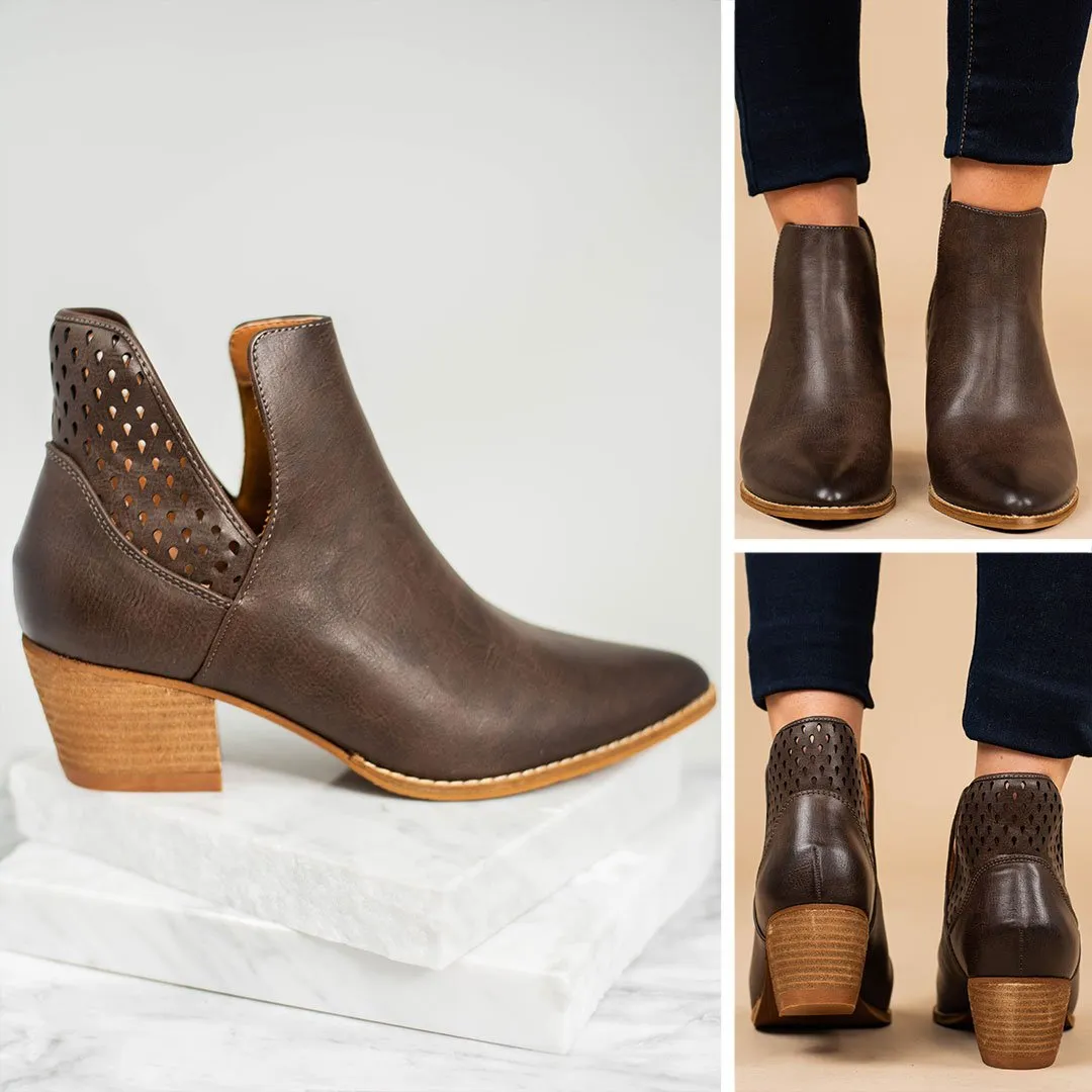 Let Me Know Brown Perforated Booties