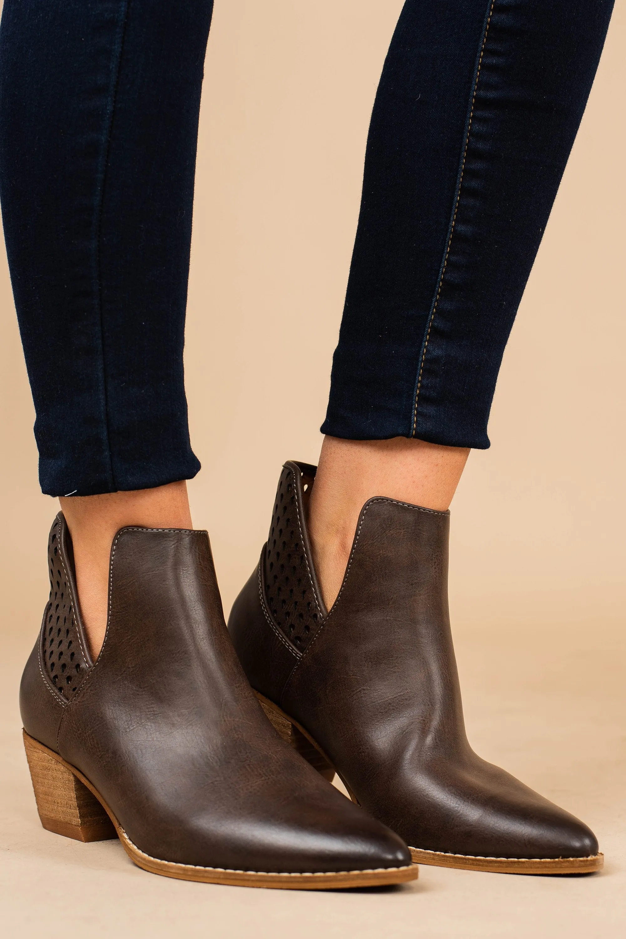 Let Me Know Brown Perforated Booties