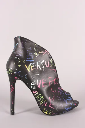 Liliana Printed V-Cut Peep Toe Booties