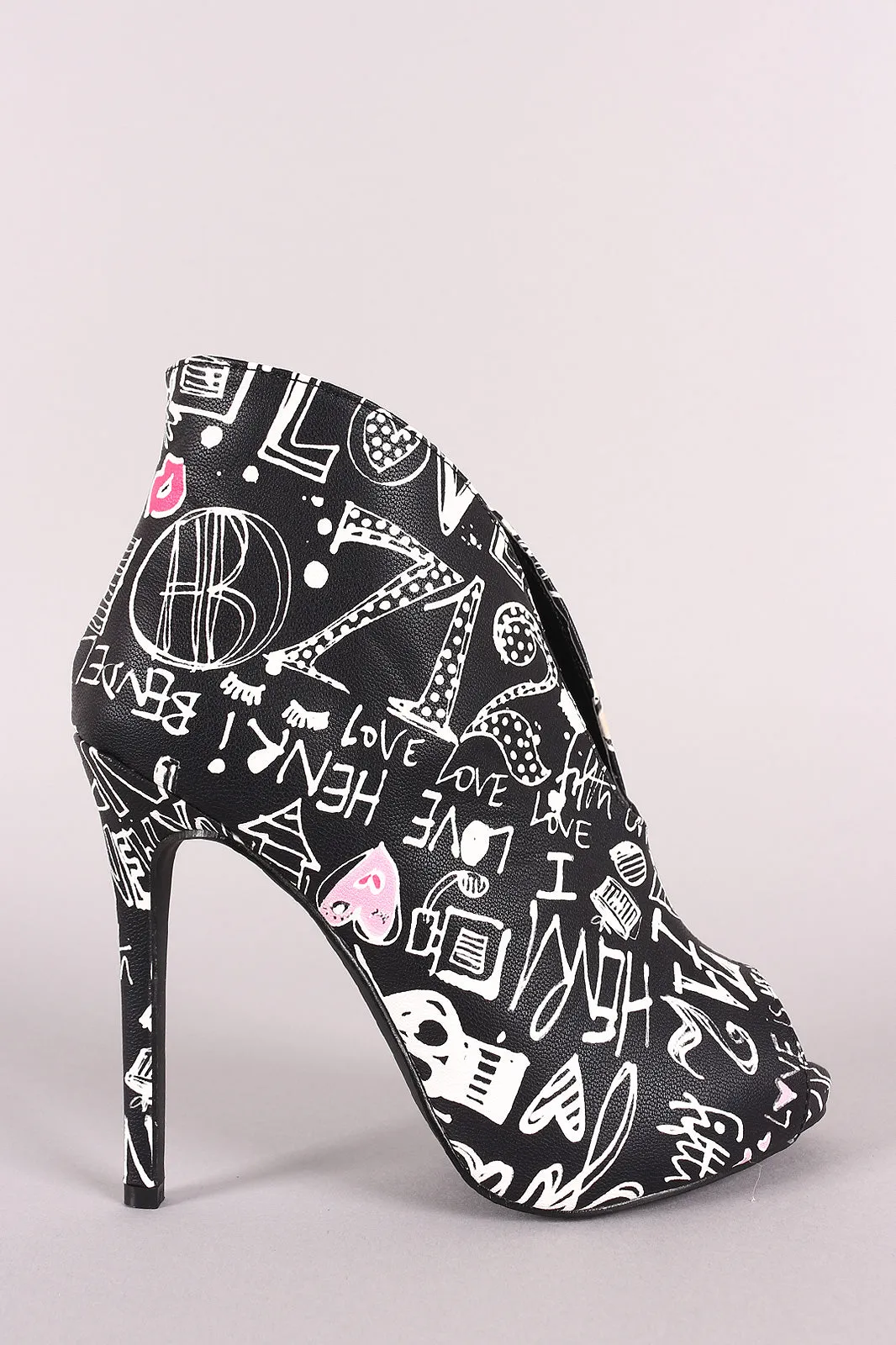 Liliana Printed V-Cut Peep Toe Booties