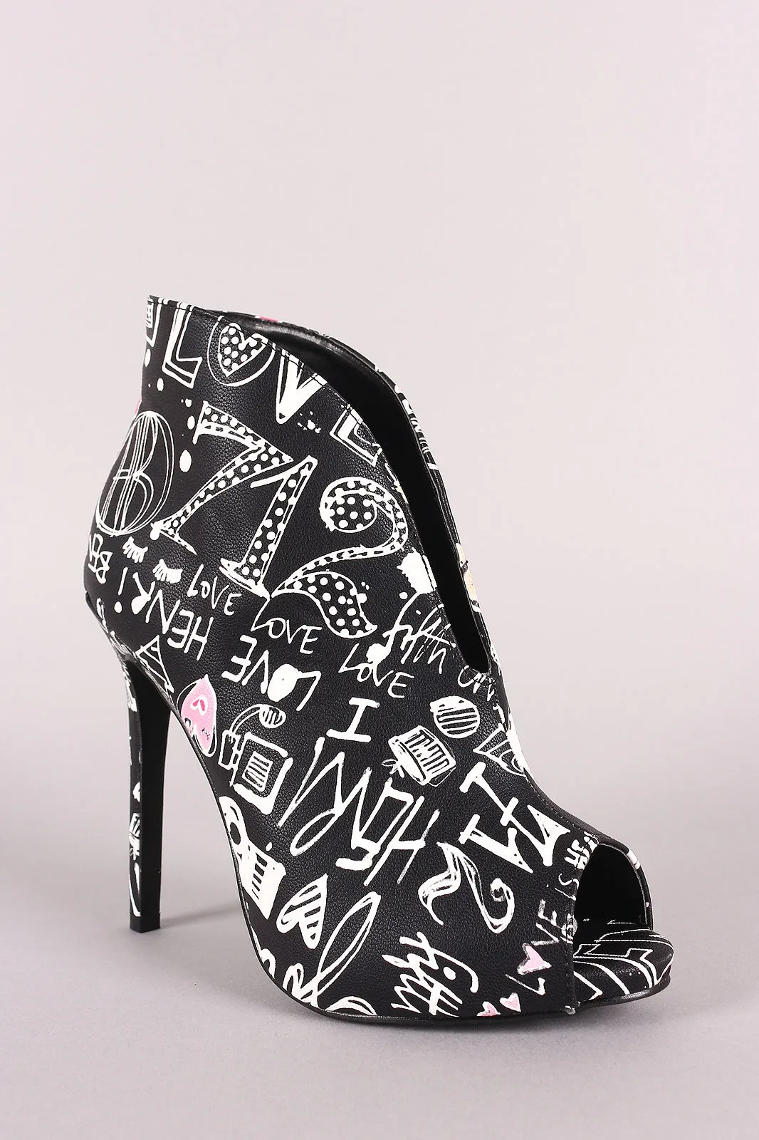 Liliana Printed V-Cut Peep Toe Booties