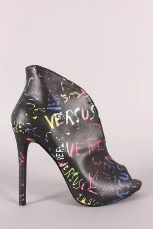 Liliana Printed V-Cut Peep Toe Booties