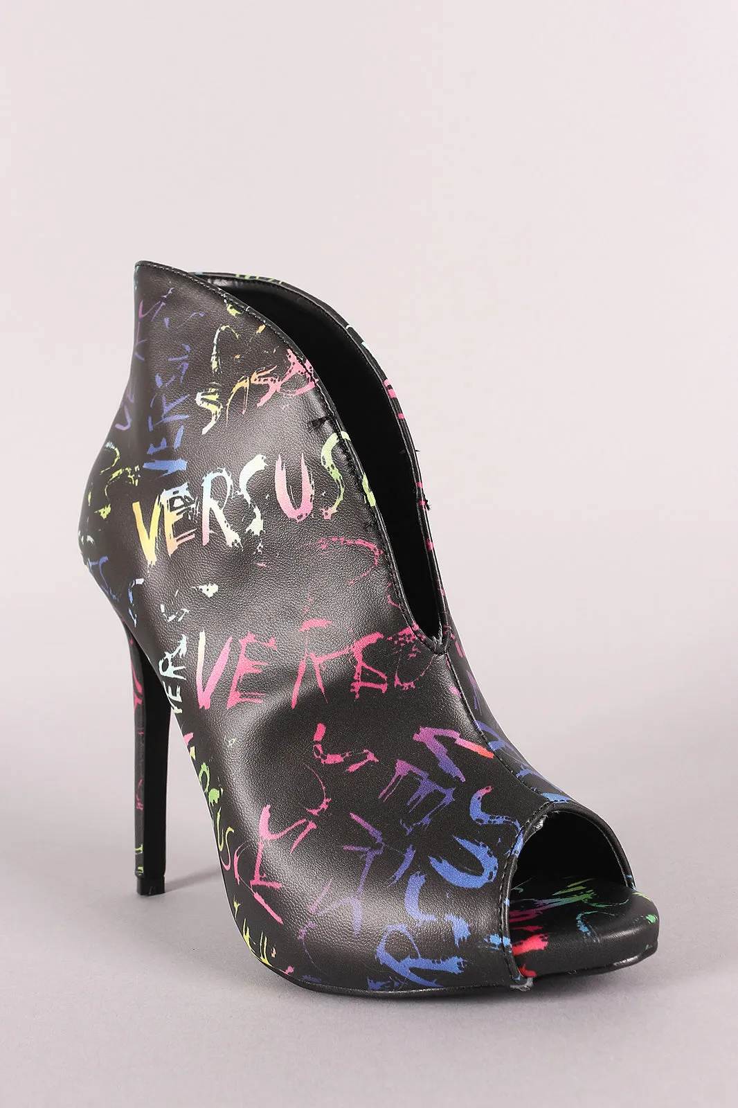 Liliana Printed V-Cut Peep Toe Booties