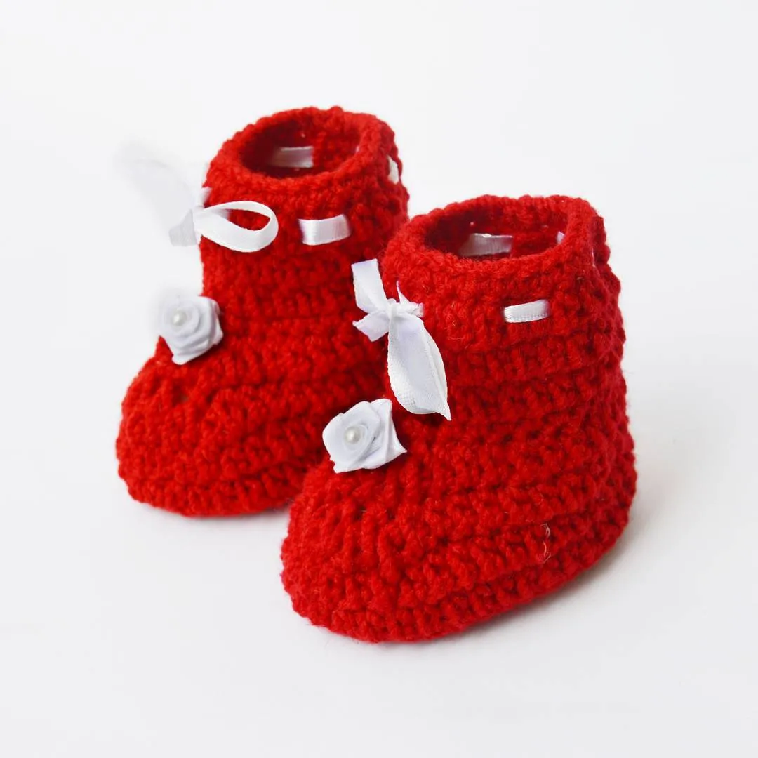 Long Lasting Multicoloured Woven Design Wool Kid's Booties(2 Pairs)