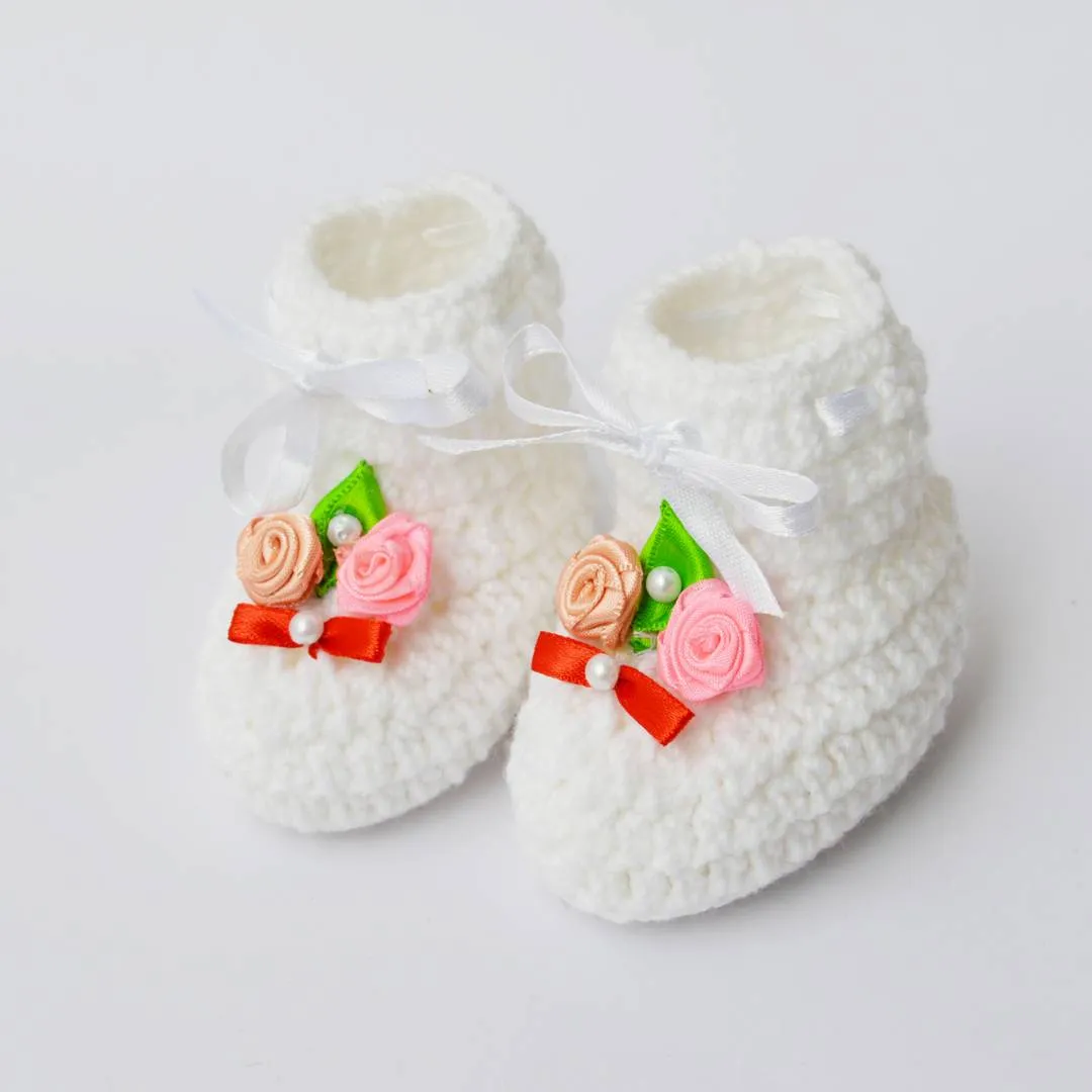 Long Lasting Multicoloured Woven Design Wool Kid's Booties(2 Pairs)