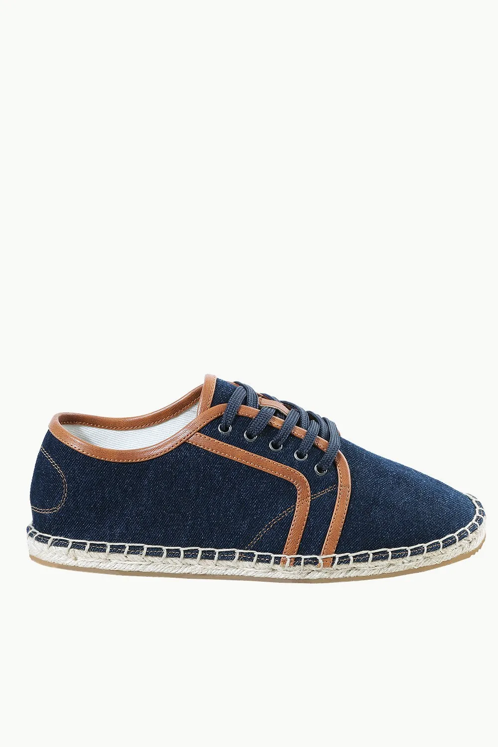 Mens Leather Detailed Denim Espadrilles