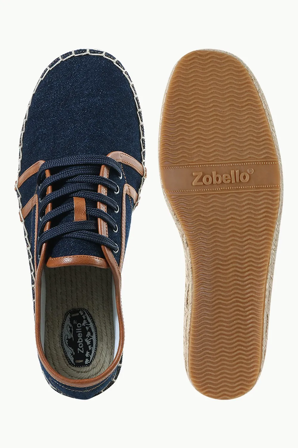 Mens Leather Detailed Denim Espadrilles