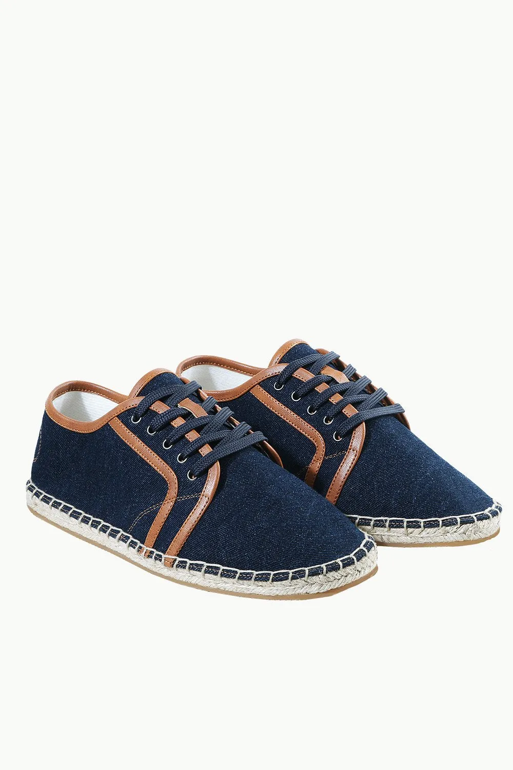 Mens Leather Detailed Denim Espadrilles
