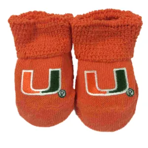 Miami Hurricanes Two Feet Ahead Infant Baby Newborn Orange & Green Socks Booties