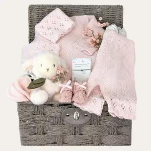 New Baby Girl Gifts Basket Lullaby Lamb Pink Knit