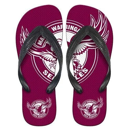 NRL Supporter Thongs - Manly Sea Eagles - Mens Size - Flip Flops - Shoe