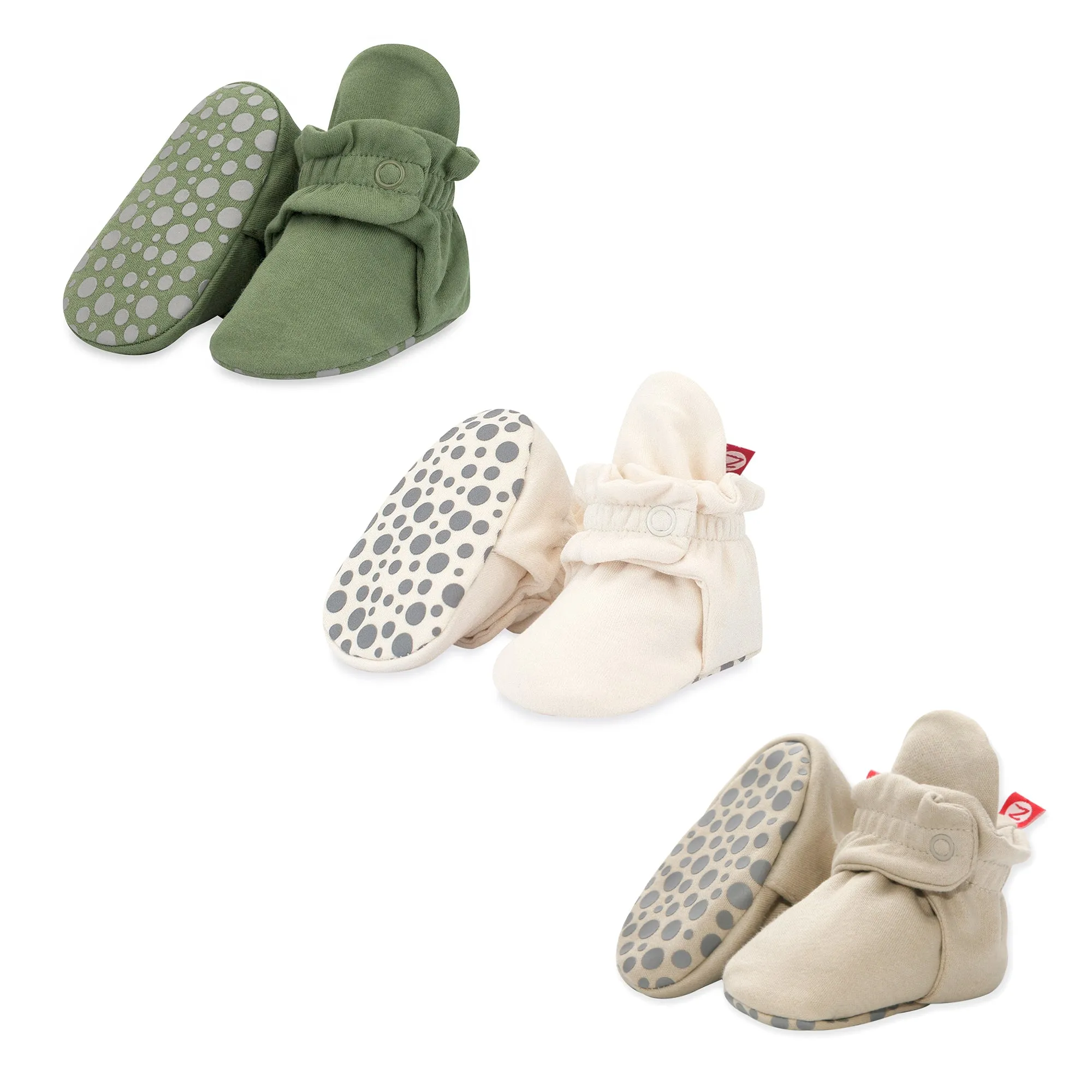 Organic Cotton Gripper Baby Bootie 3 Pack - Olive/Cream/Khaki