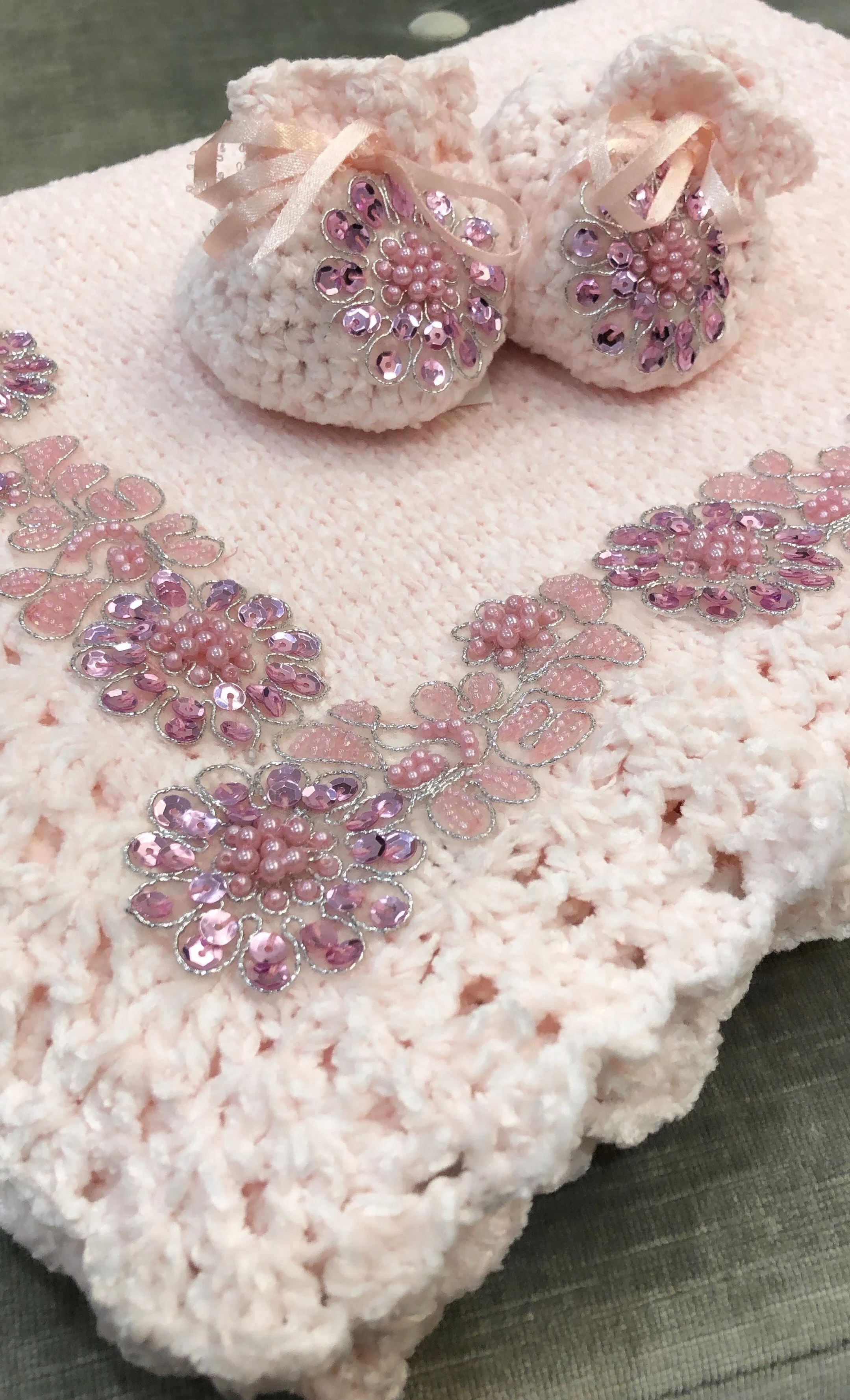 Pink Applique Crochet Blanket