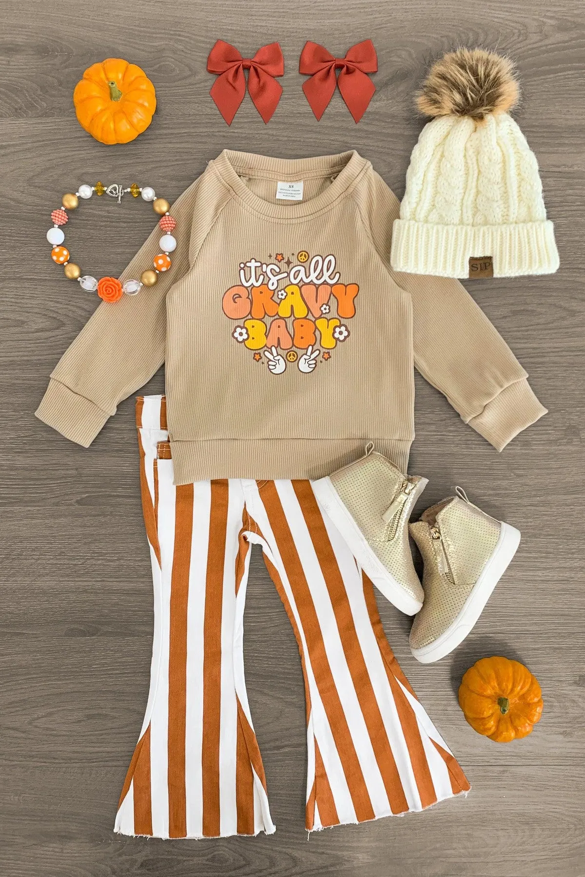 "It's All Gravy Baby" Striped Denim Bell Bottom Set