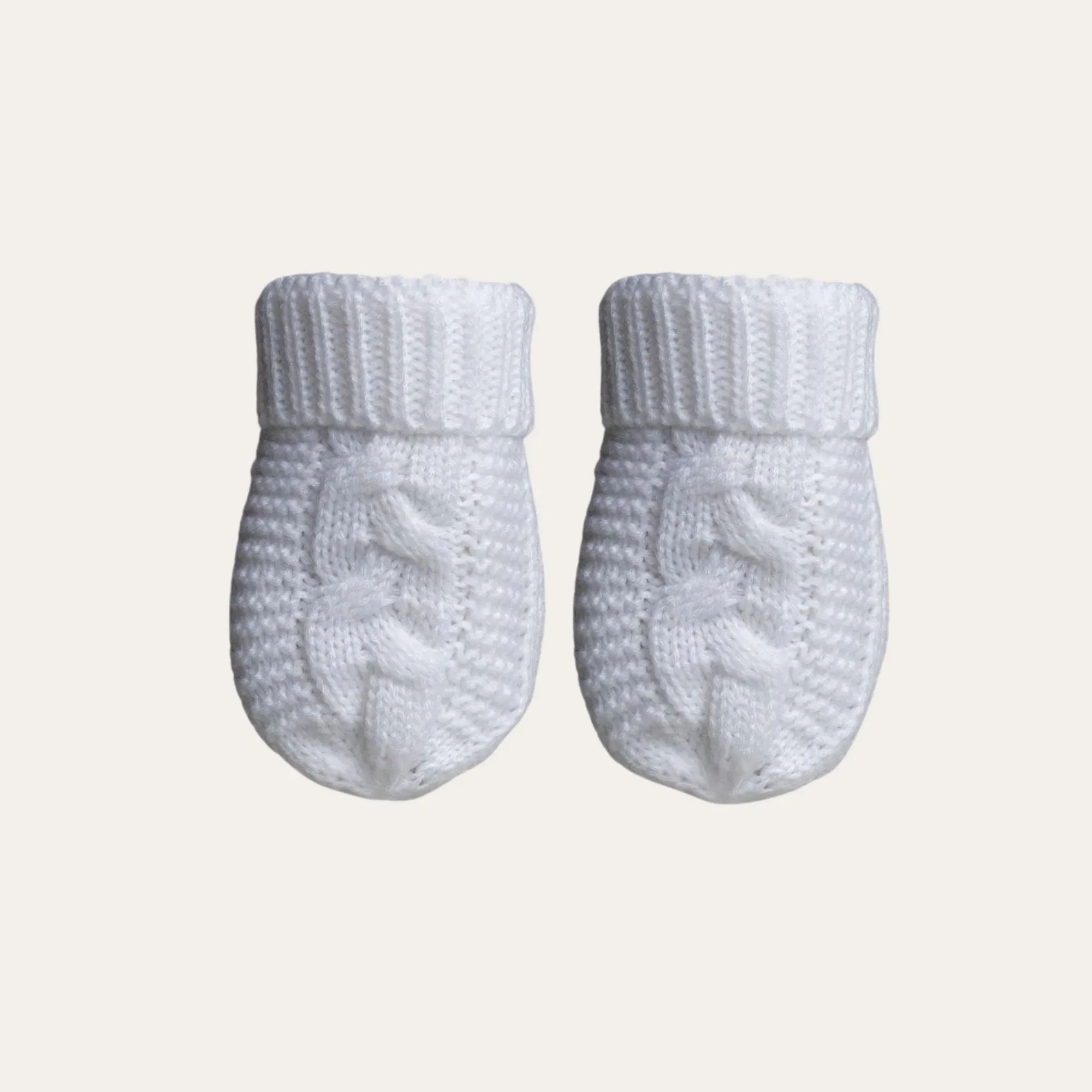 Recycled Cable Knit Baby Mittens White (0-12 Months)