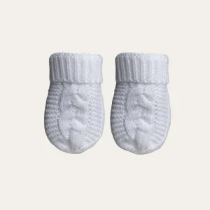 Recycled Cable Knit Baby Mittens White (0-12 Months)
