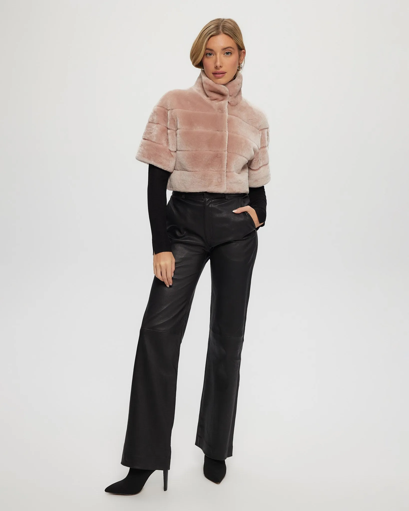 Select Shearling Lamb Bolero with Cropped Sleeves