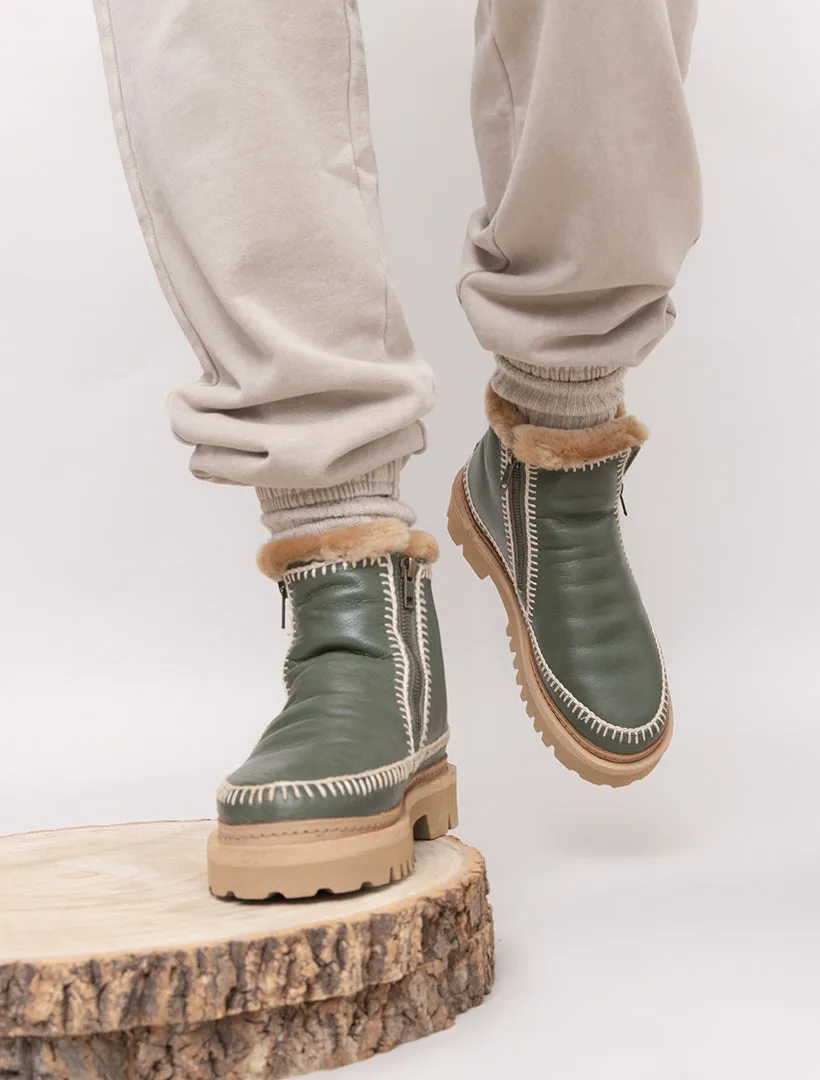 Setsu 3.0. Crochet Ankle Boot Moss Leather Natural