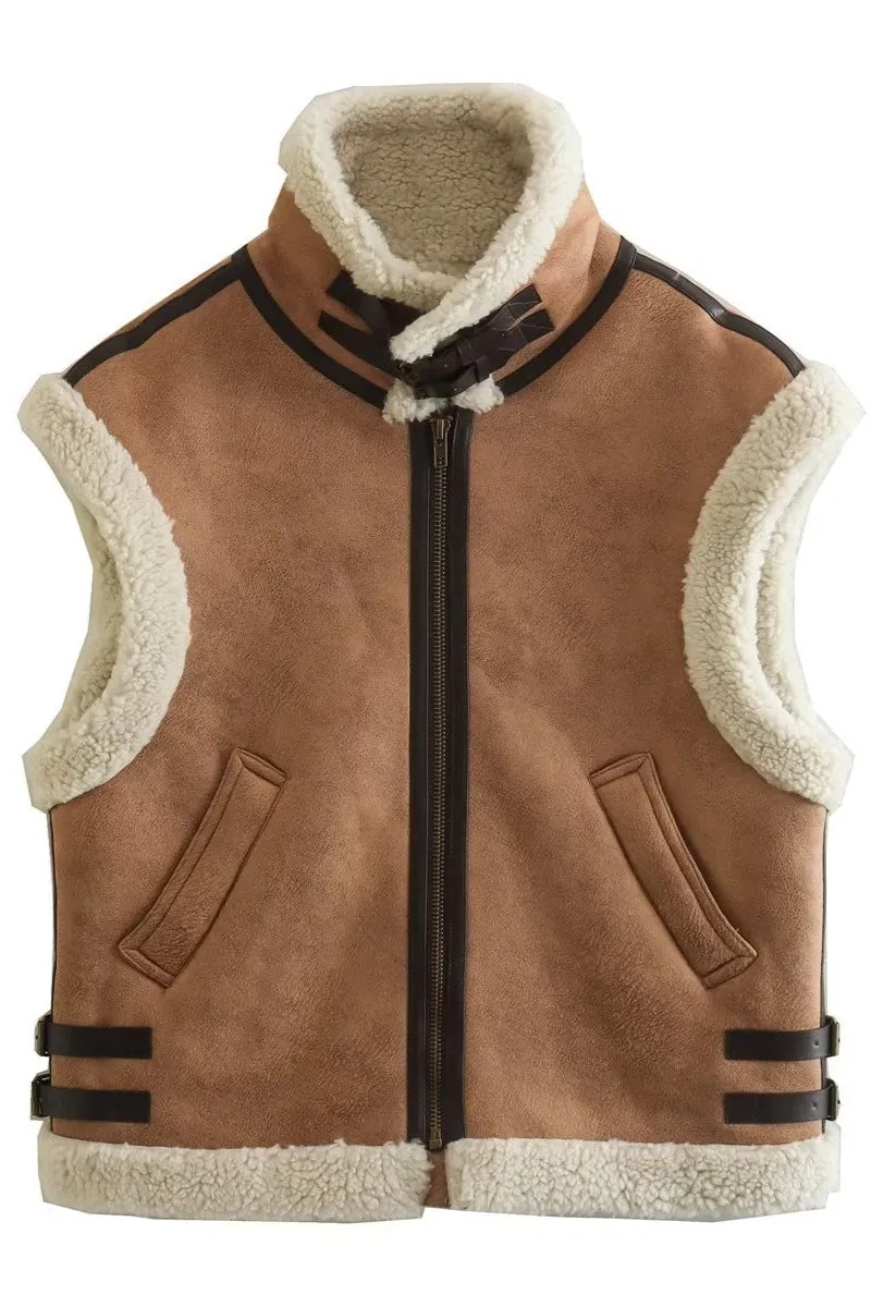 Sleeveless Sherpa-Lined Shearling Vest