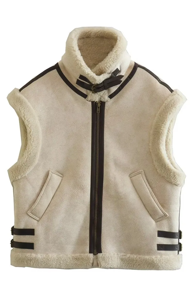 Sleeveless Sherpa-Lined Shearling Vest