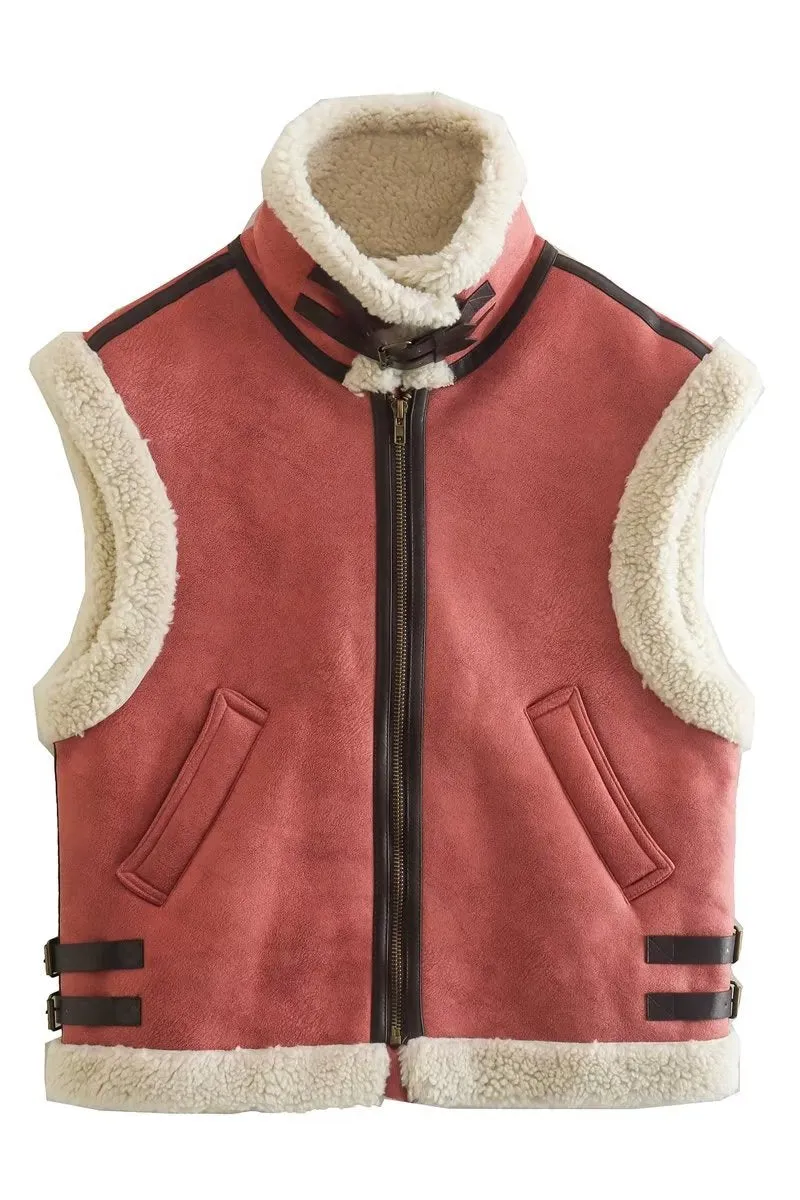 Sleeveless Sherpa-Lined Shearling Vest