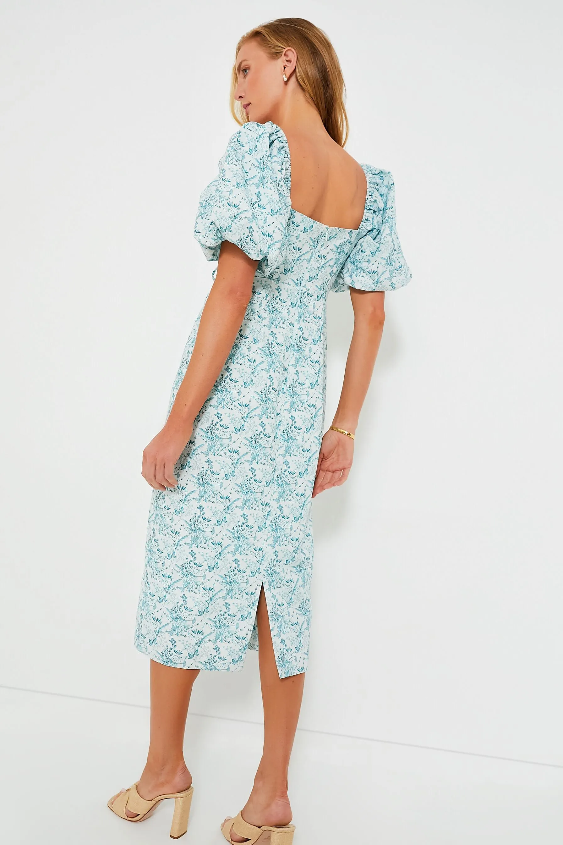 Teal Floral Lace-Up Lila Midi Dress