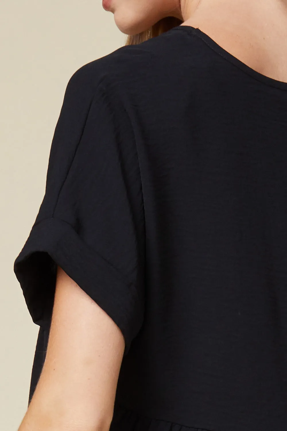 Textured Babydoll Top, Black