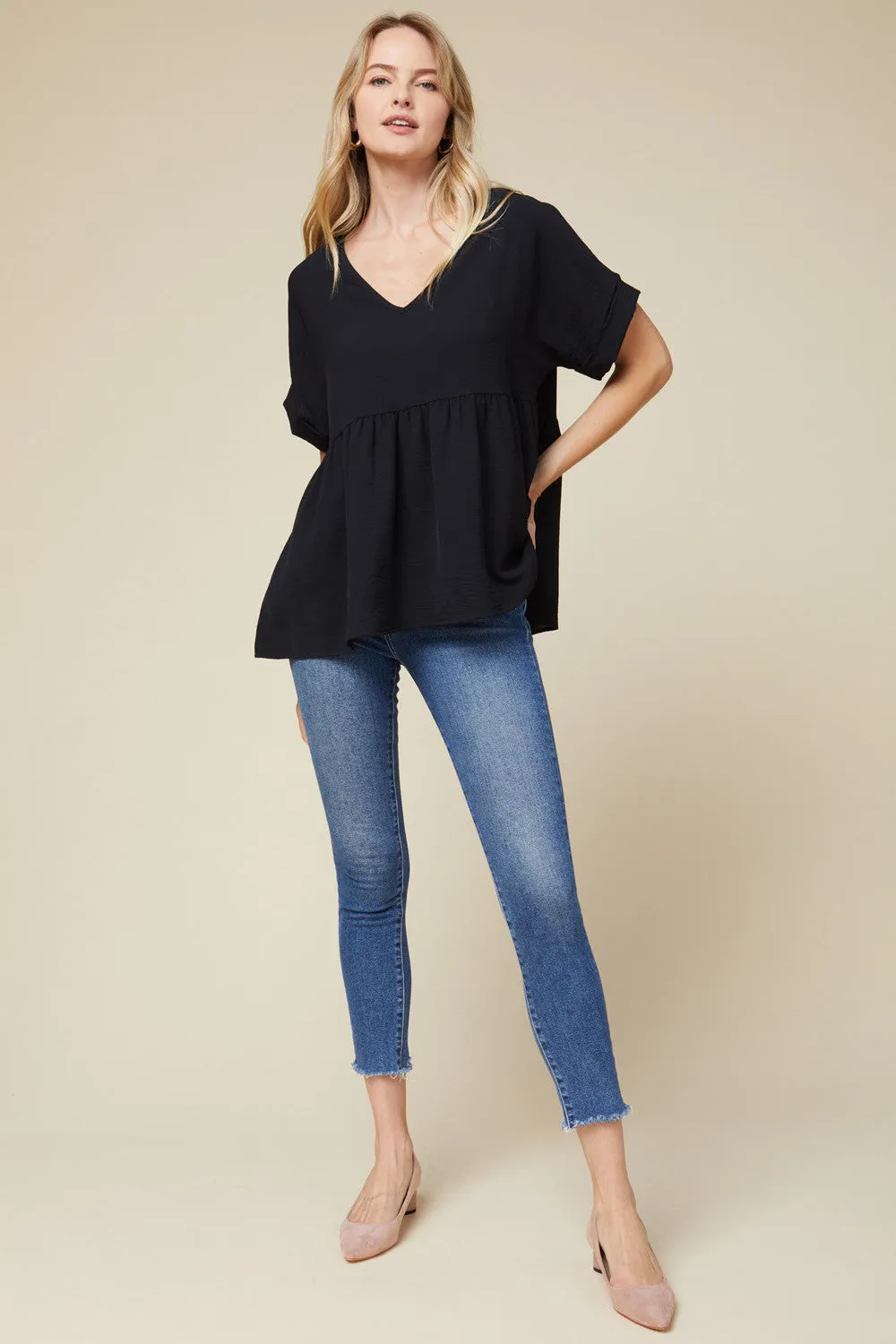 Textured Babydoll Top, Black