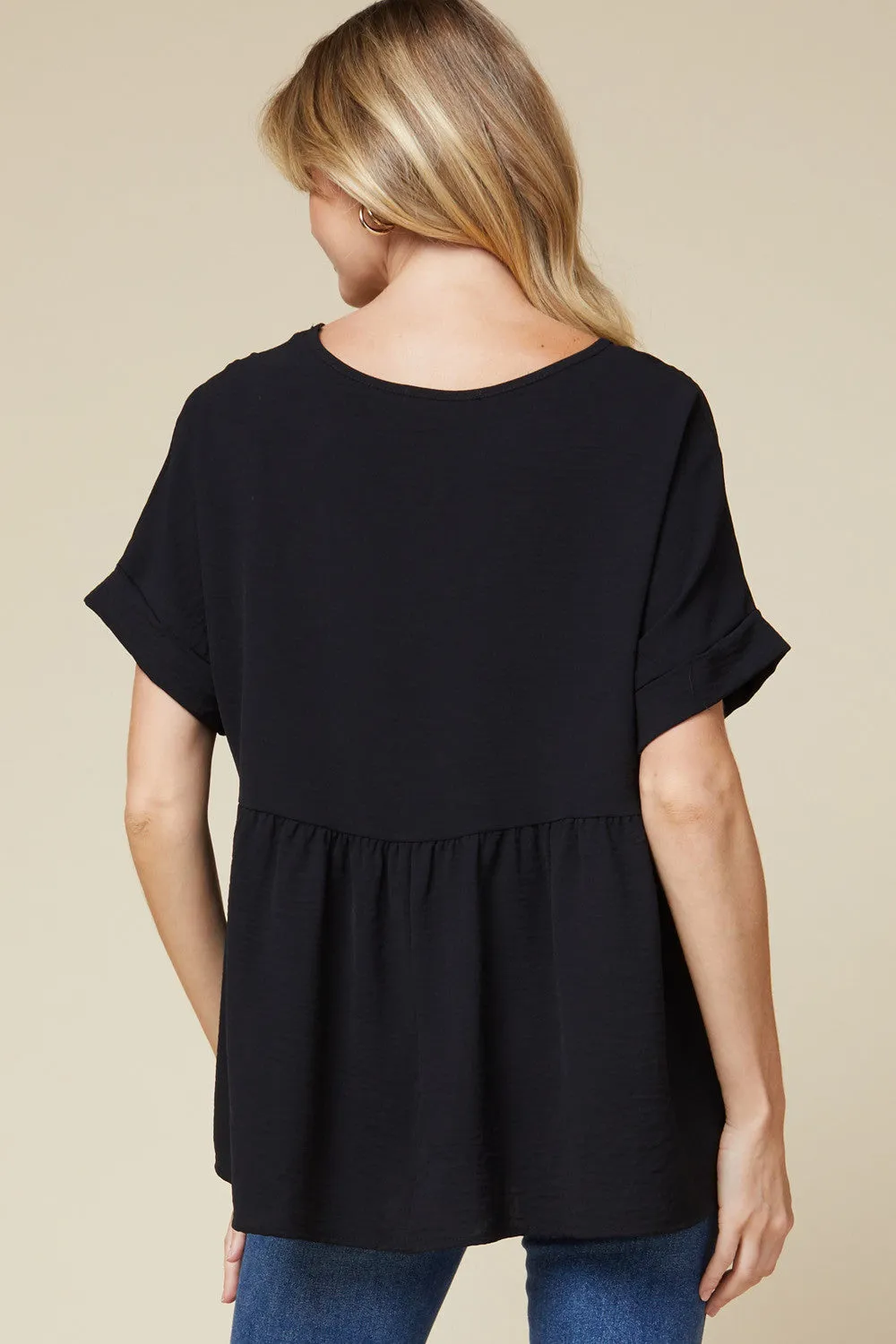 Textured Babydoll Top, Black