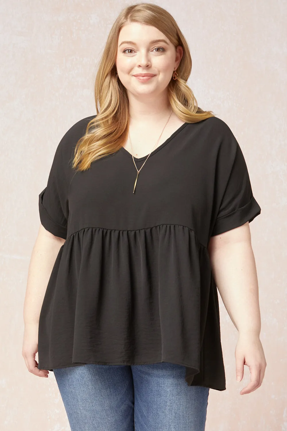 Textured Babydoll Top, Black