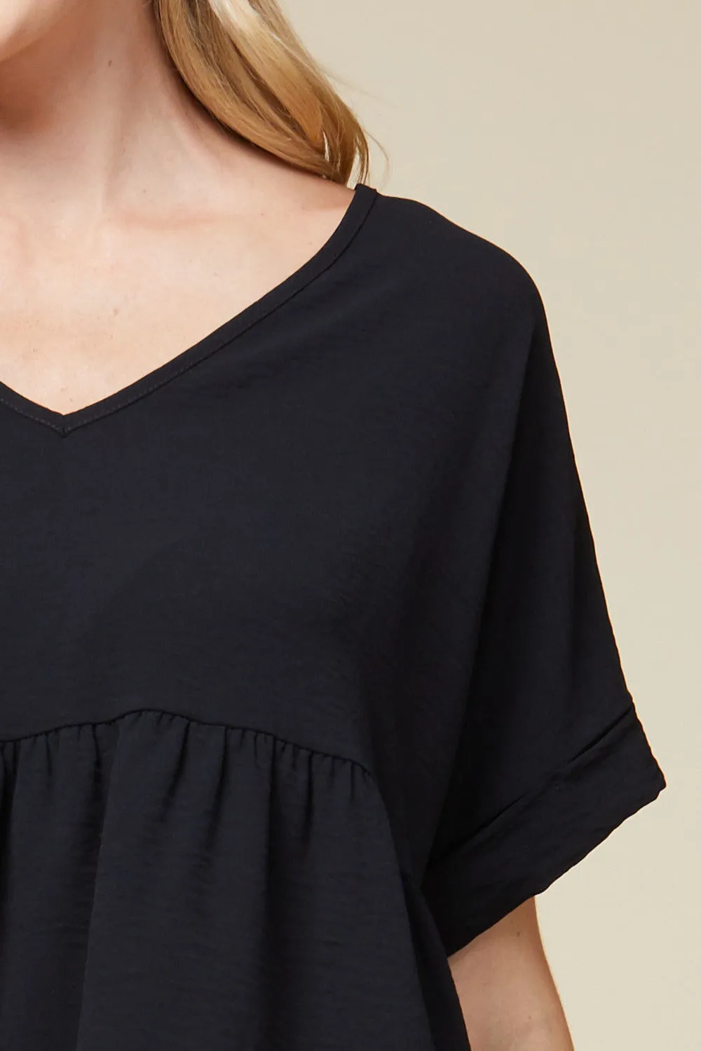 Textured Babydoll Top, Black