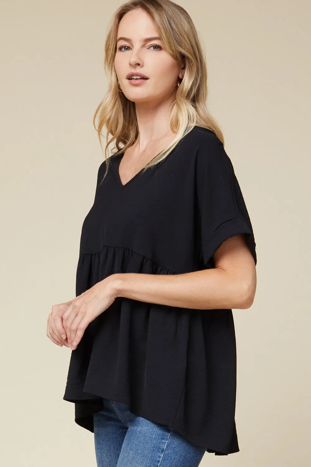 Textured Babydoll Top, Black