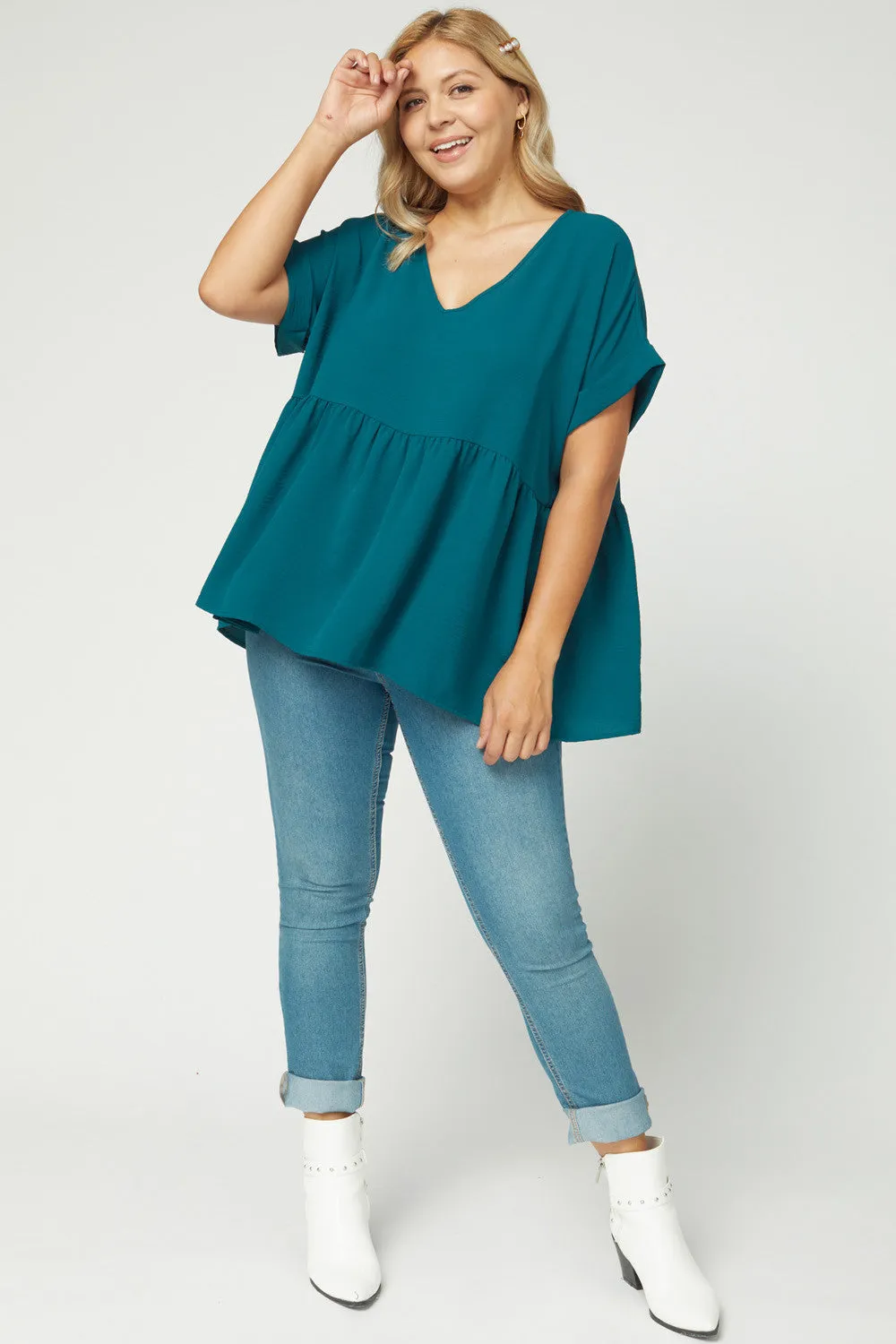 Textured Babydoll Top, Teal