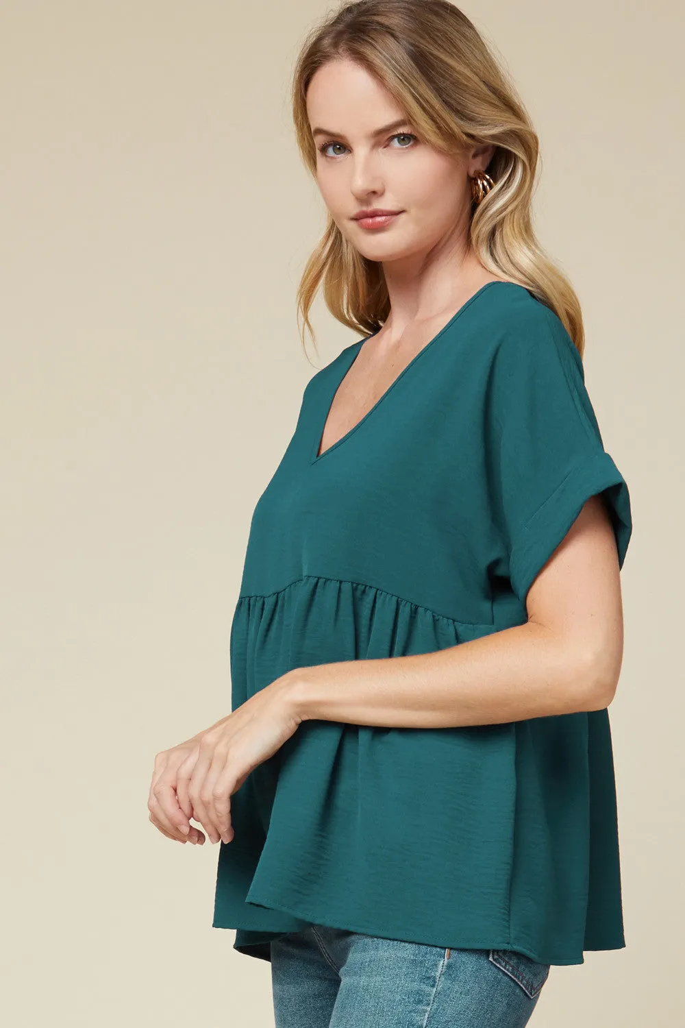 Textured Babydoll Top, Teal