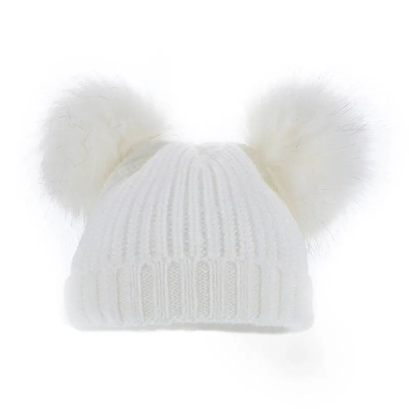 White Double Pom Pom Hat