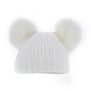 White Double Pom Pom Hat