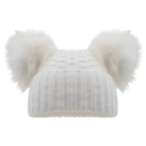 White Double PomPom Knitted Hat