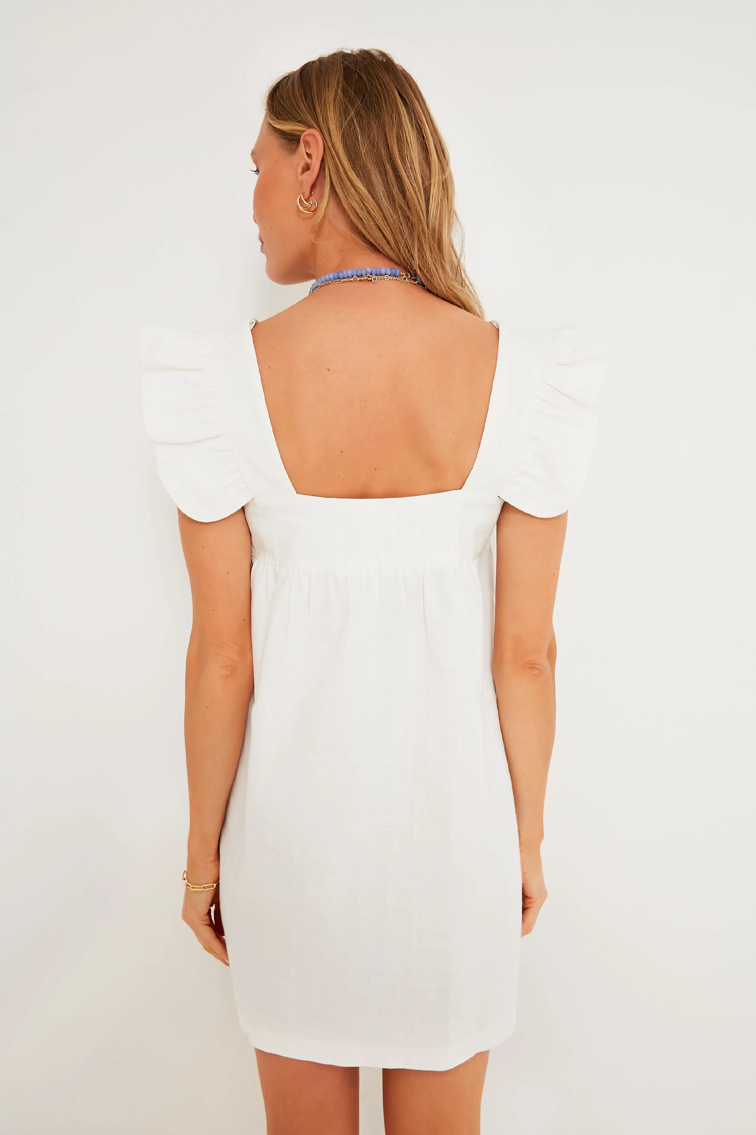 White Hazel Flutter Sleeve Dress