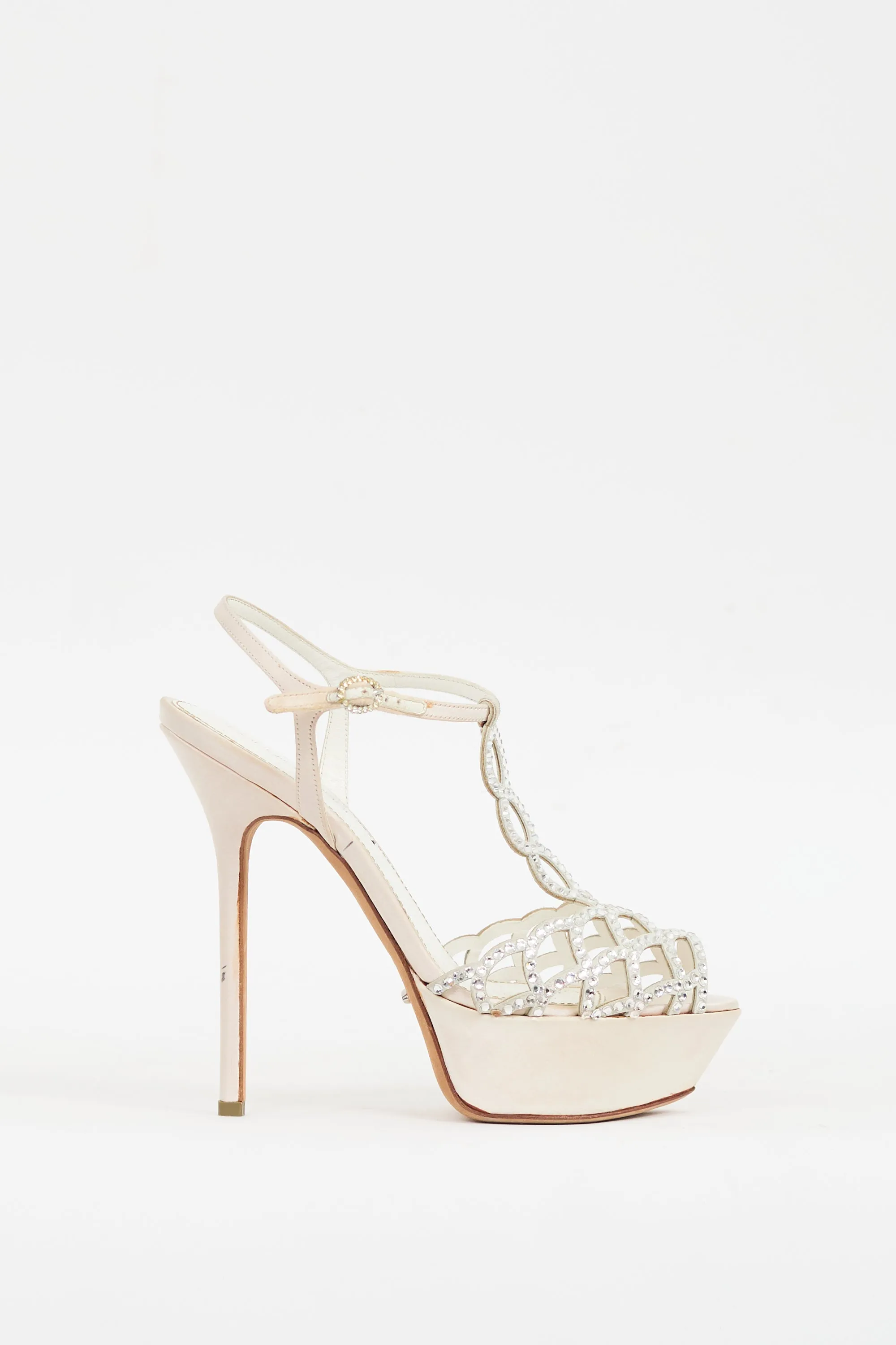 White Satin Crystal Vague Platform Heel